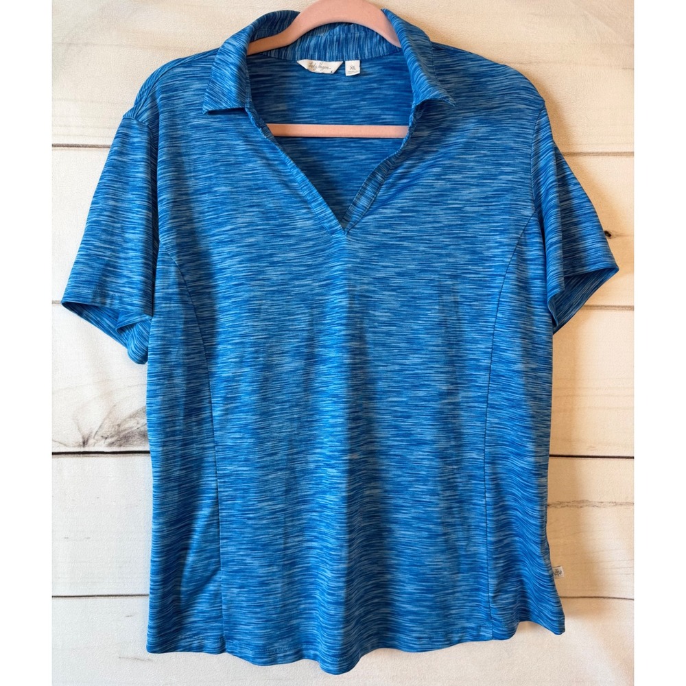 Lady Hagen Womens Blue Space Dye Short Sleeve Golf Polo Shirt XL V-Neck Active